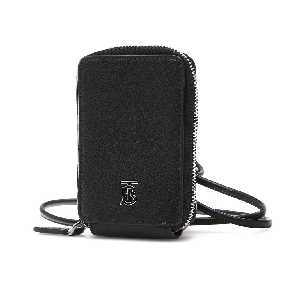 Burberry Black Grainy Leather Card Wallet Lanyard